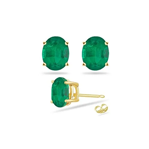 0.69-0.90 Cts of 6x4 mm AA Oval Natural Emerald Stud Earrings in 14K Yellow Gold-Screw Backs