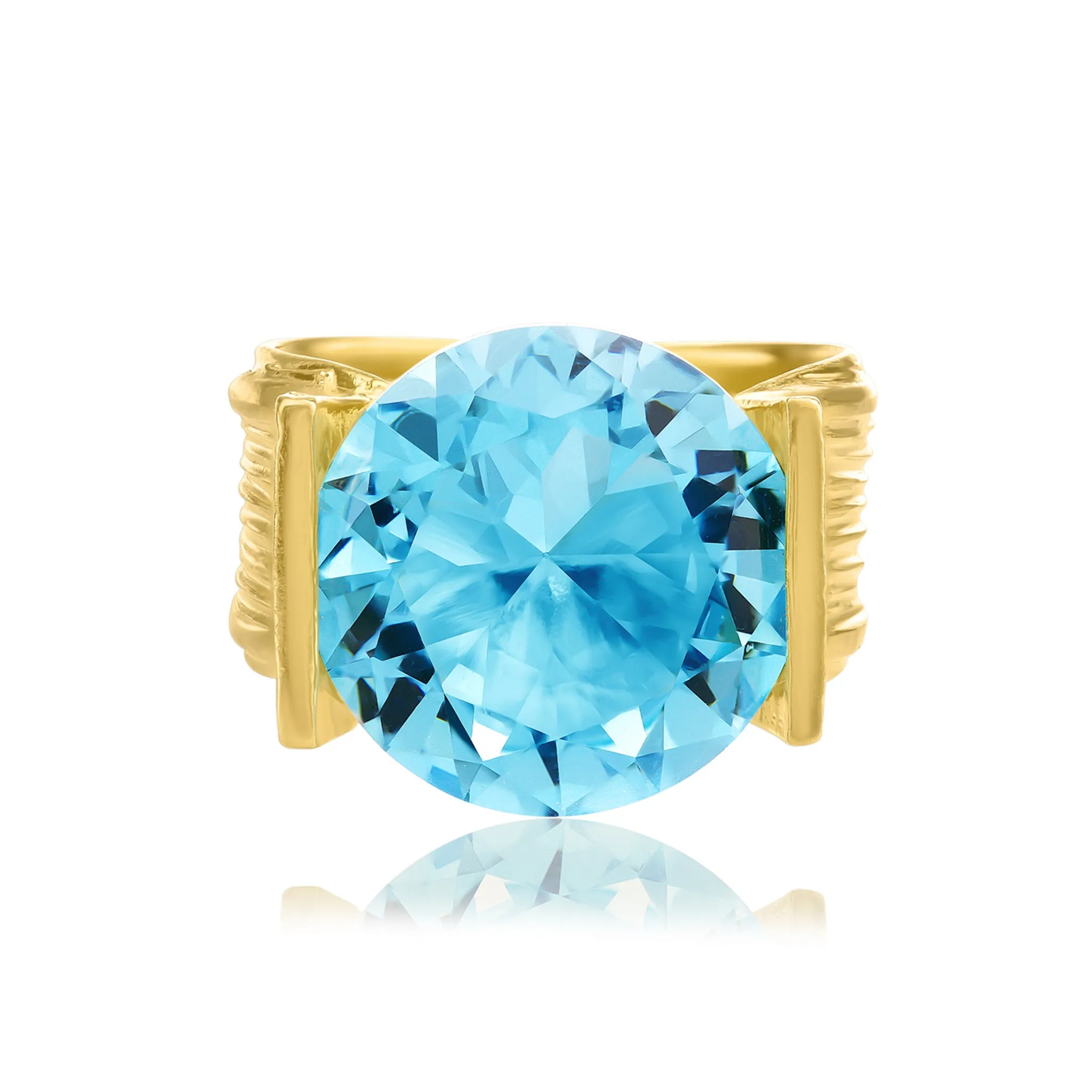 14K Gold Over Sterling Silver Aquamarine CZ Ring