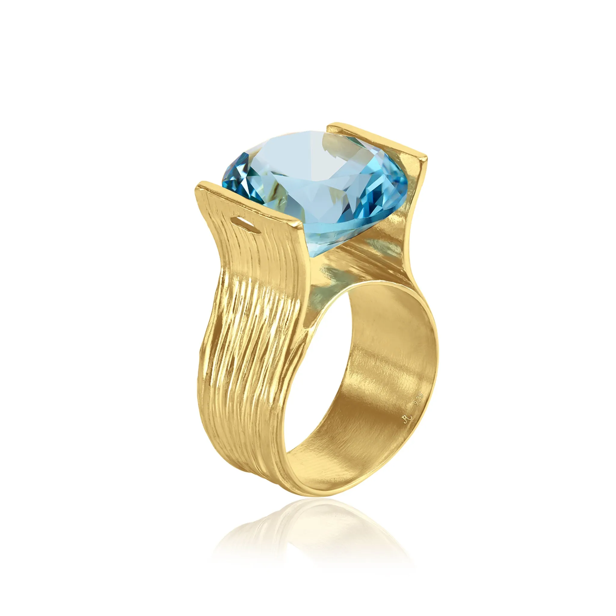 14K Gold Over Sterling Silver Aquamarine CZ Ring