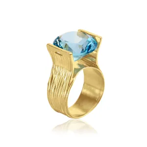 14K Gold Over Sterling Silver Aquamarine CZ Ring
