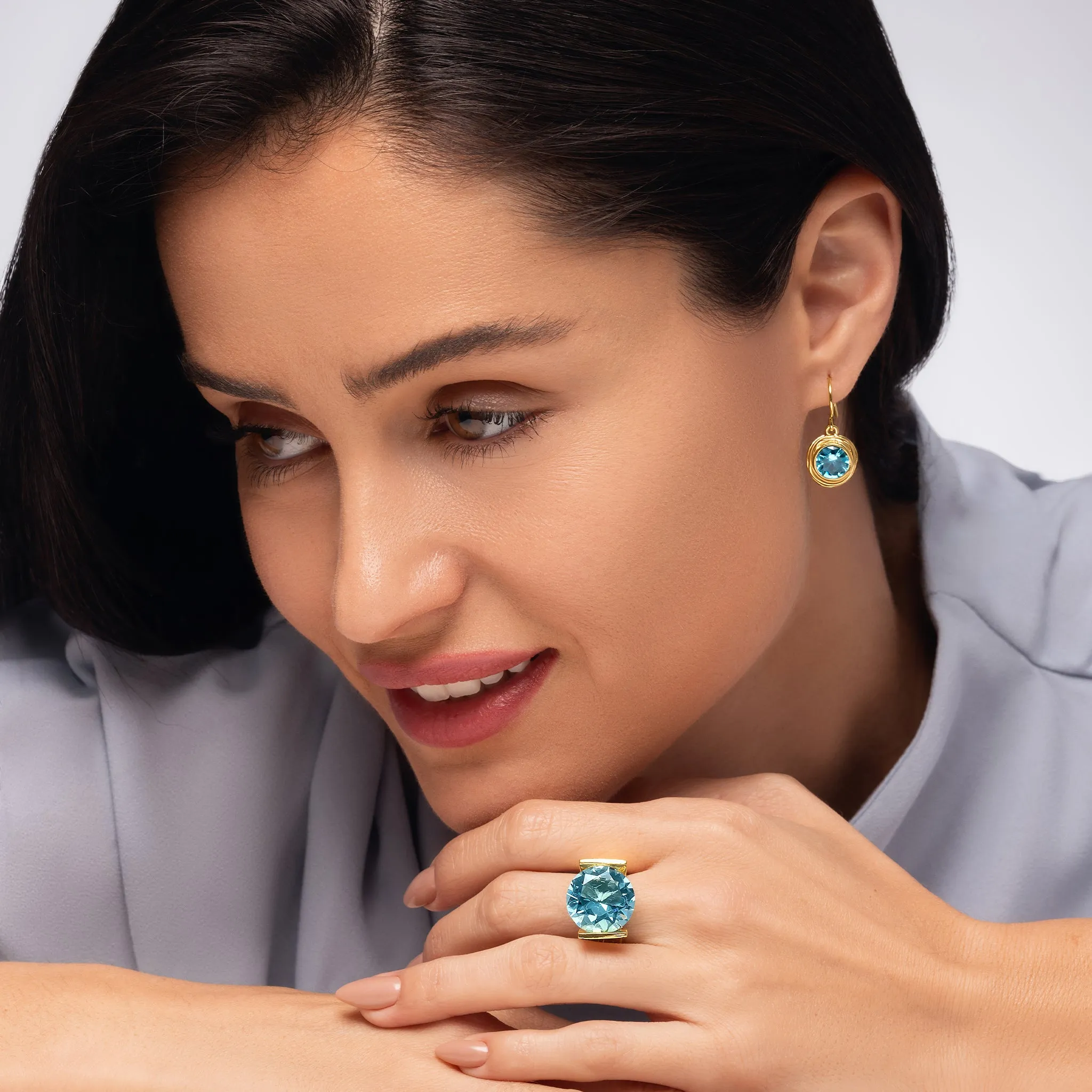 14K Gold Over Sterling Silver Aquamarine CZ Ring