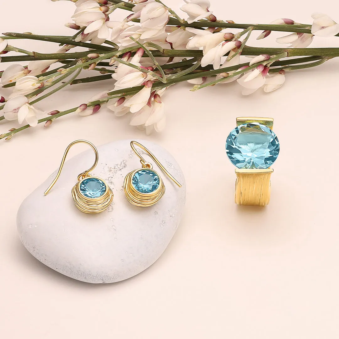 14K Gold Over Sterling Silver Aquamarine CZ Ring
