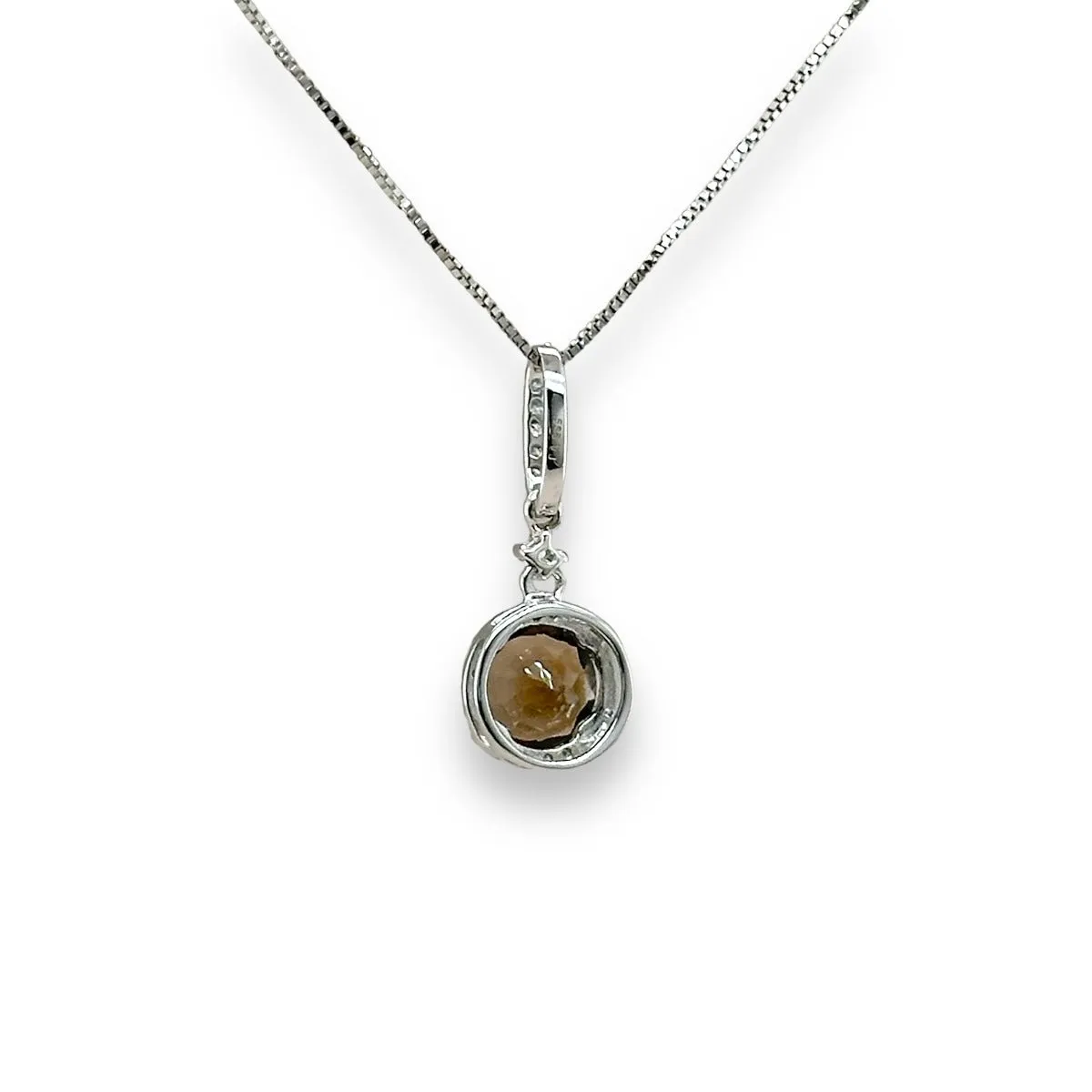 14K W Gold 0.67ct Smoky Quartz & 0.14cttw G/SI2 Diamond Halo Pendant