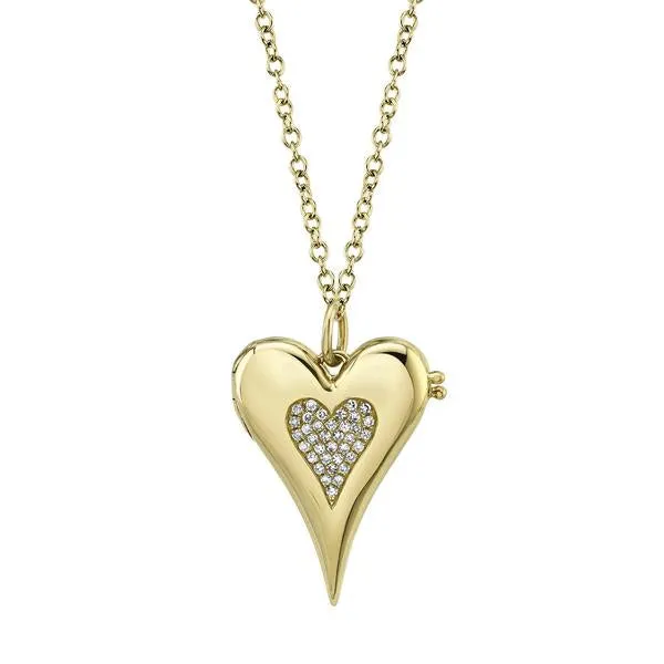 14K White Gold Diamond Pave Heart Locket Necklace