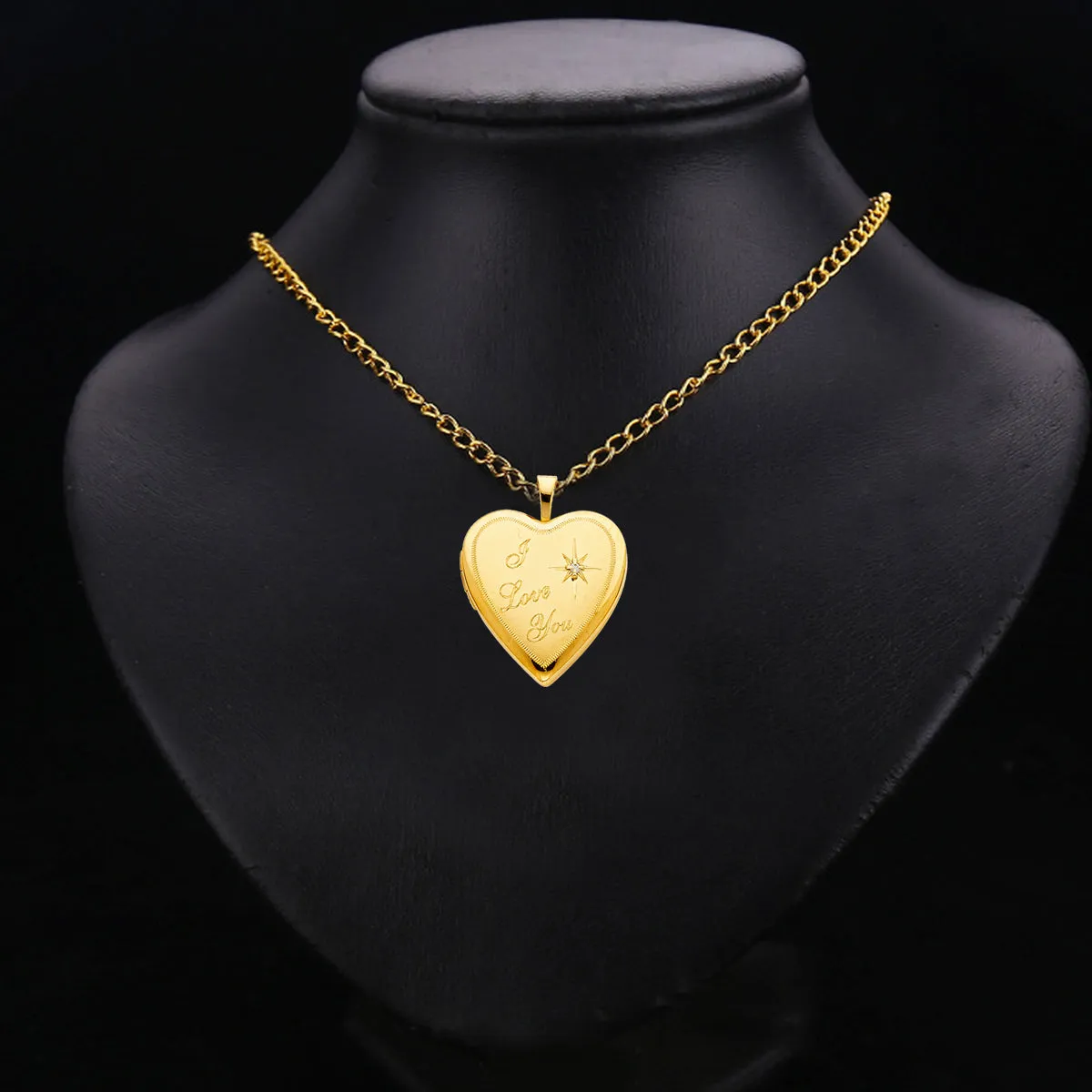 14K Yellow Gold Cubic Zirconia I Love you Heart Locket