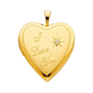 14K Yellow Gold Cubic Zirconia I Love you Heart Locket