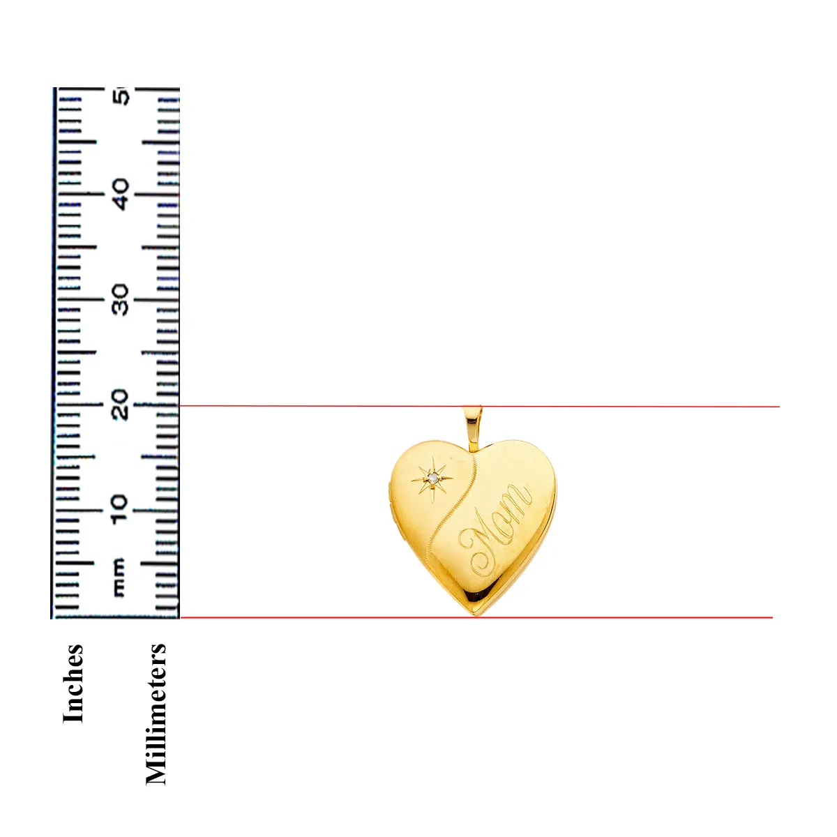 14K Yellow Gold Cubic Zirconia Mom Heart Locket