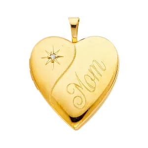 14K Yellow Gold Cubic Zirconia Mom Heart Locket