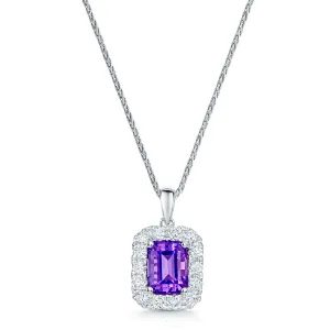 18ct White Gold Emerald Cut Amethyst And Pave Diamond Set Pendant