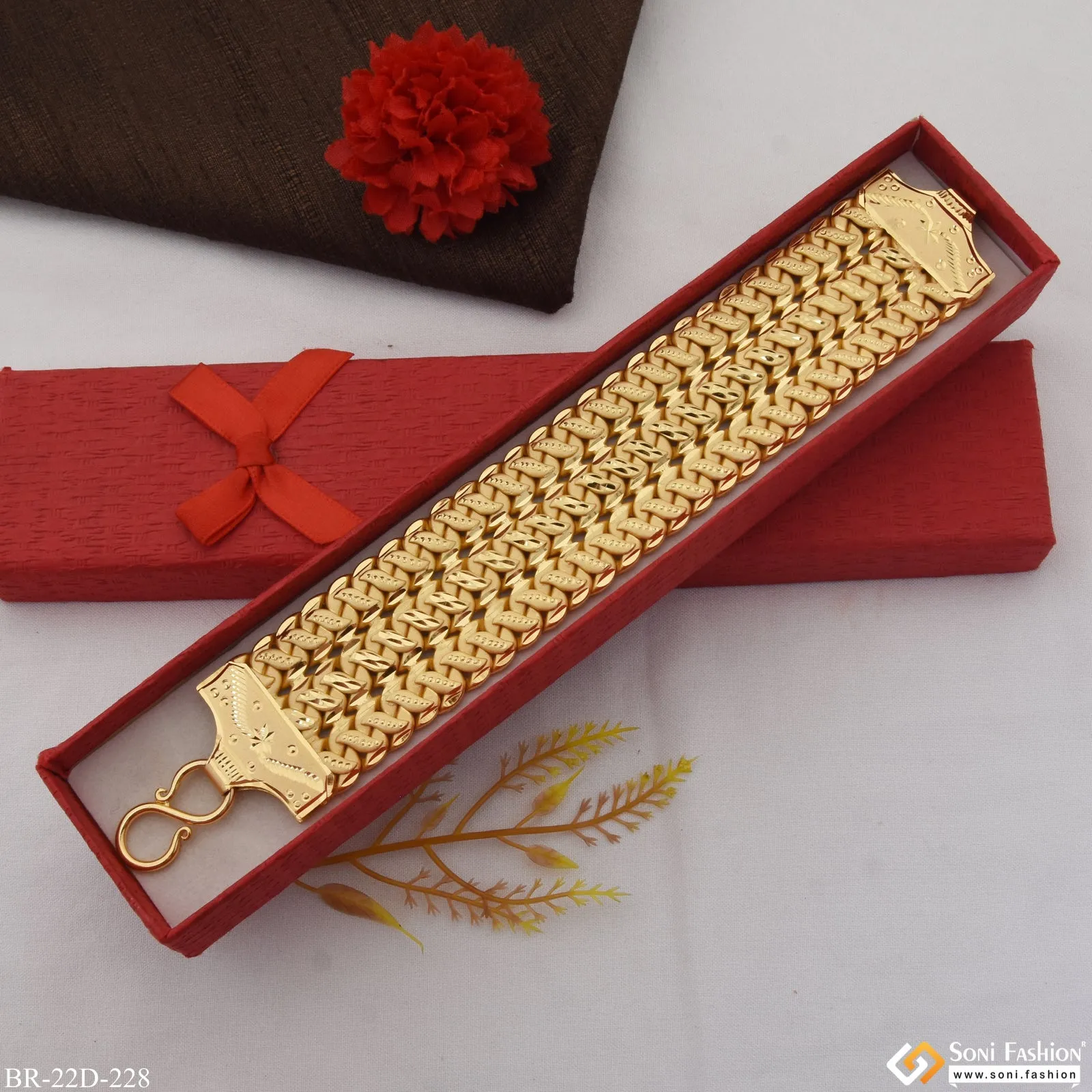 3 Line Hand-Crafted Design Gold Plated Pokal Bracelet for Men - Style D228