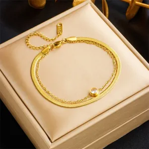316L Stainless Steel Double Layer White Zircon Charm Bracelet For Women