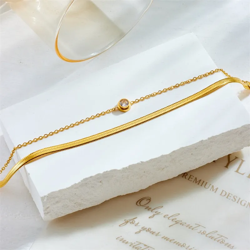 316L Stainless Steel Double Layer White Zircon Charm Bracelet For Women