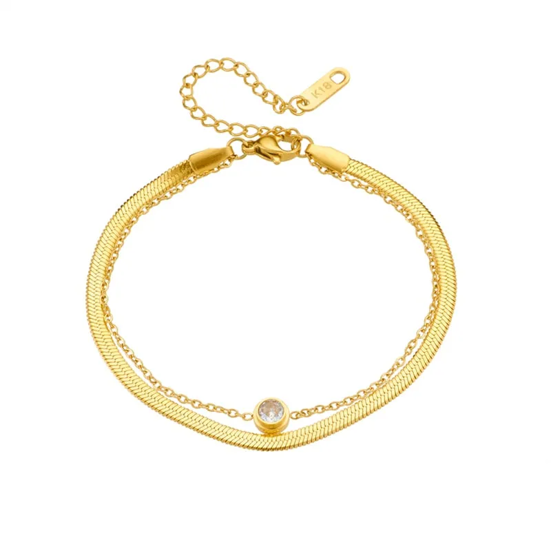 316L Stainless Steel Double Layer White Zircon Charm Bracelet For Women