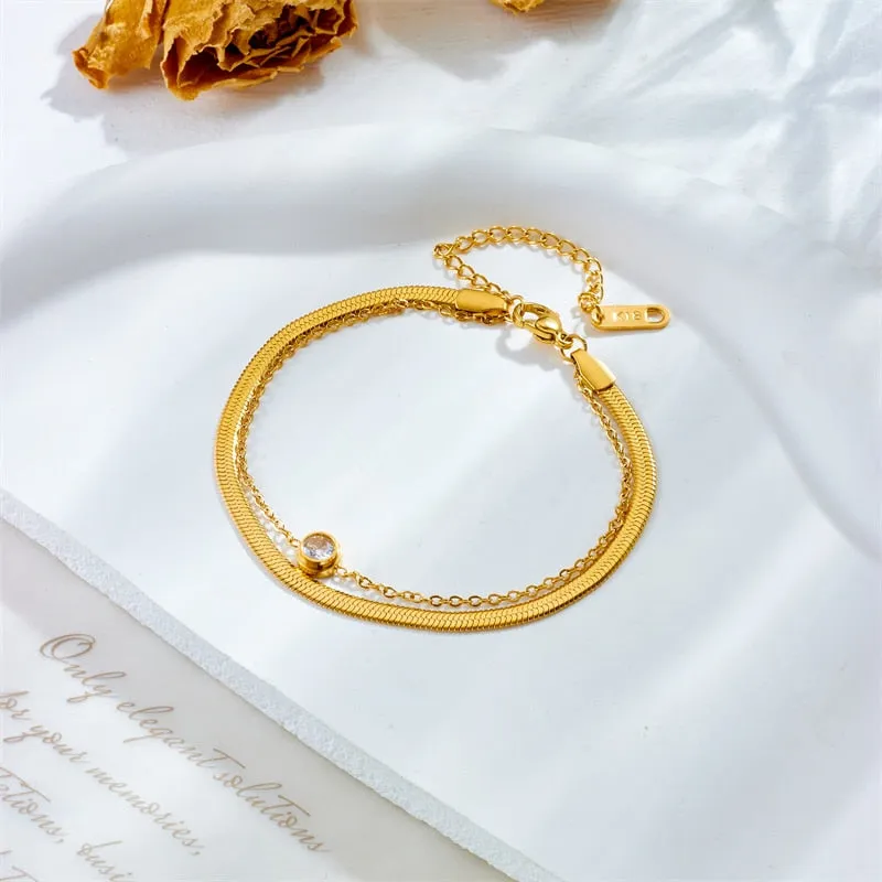 316L Stainless Steel Double Layer White Zircon Charm Bracelet For Women