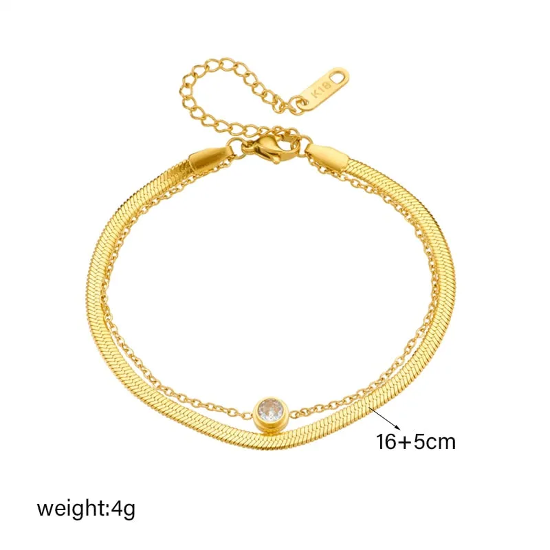 316L Stainless Steel Double Layer White Zircon Charm Bracelet For Women