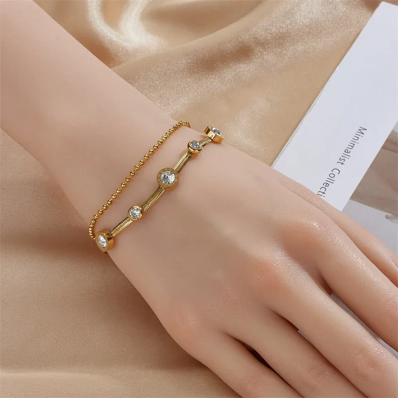316L Stainless Steel Round Roman Numerals White Zircon Bracelet For Women