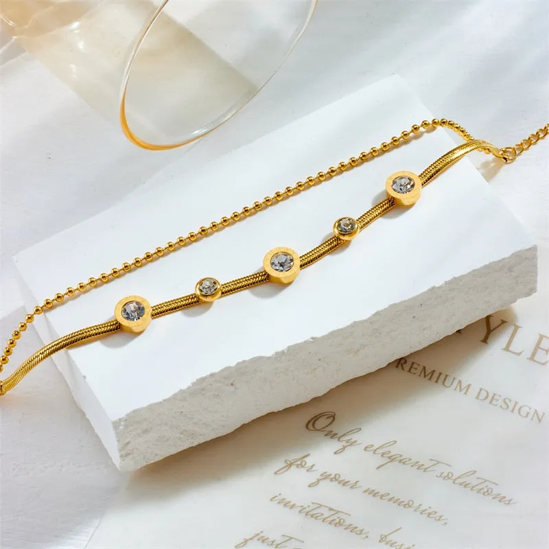 316L Stainless Steel Round Roman Numerals White Zircon Bracelet For Women
