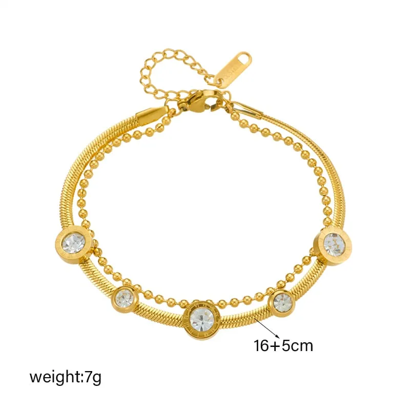 316L Stainless Steel Round Roman Numerals White Zircon Bracelet For Women
