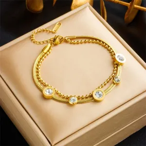 316L Stainless Steel Round Roman Numerals White Zircon Bracelet For Women