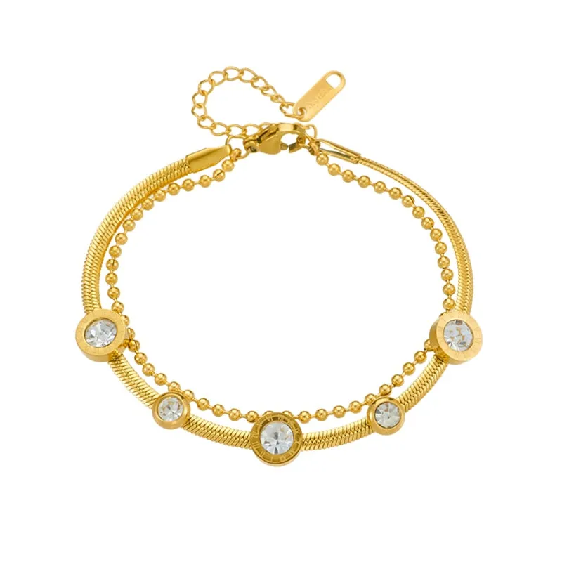 316L Stainless Steel Round Roman Numerals White Zircon Bracelet For Women