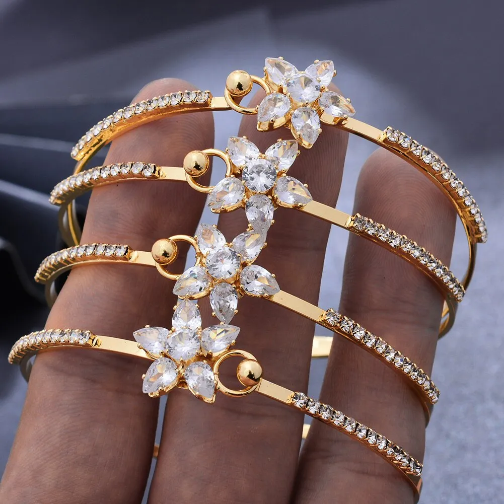4pcs/lot African Bridal  Dubai Zircon Gold Color  wedding Bangles For Women