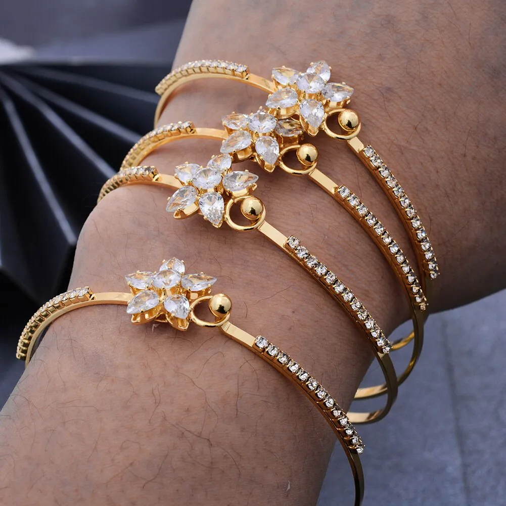 4pcs/lot African Bridal  Dubai Zircon Gold Color  wedding Bangles For Women