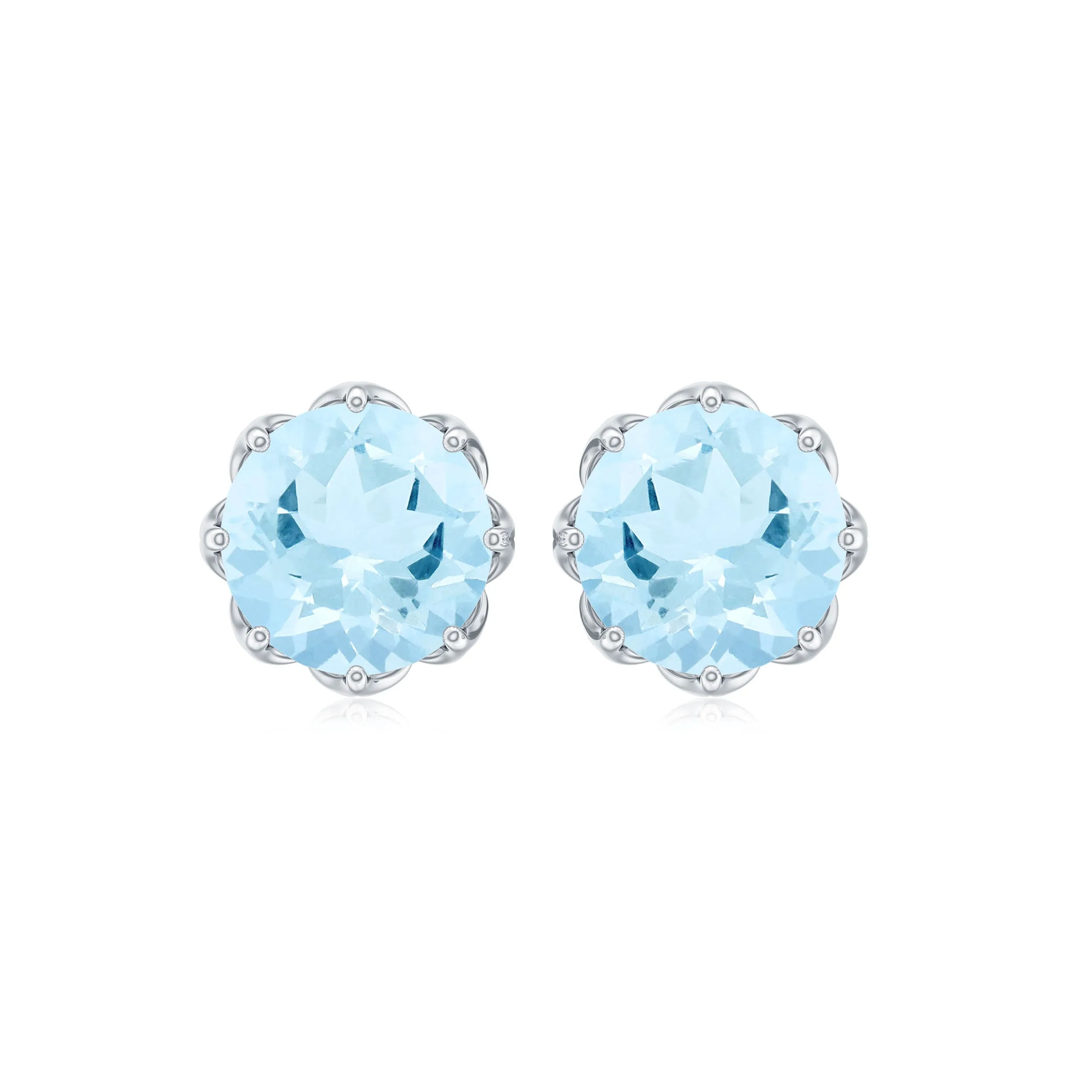 6 MM Decorative Aquamarine Solitaire Stud Earrings