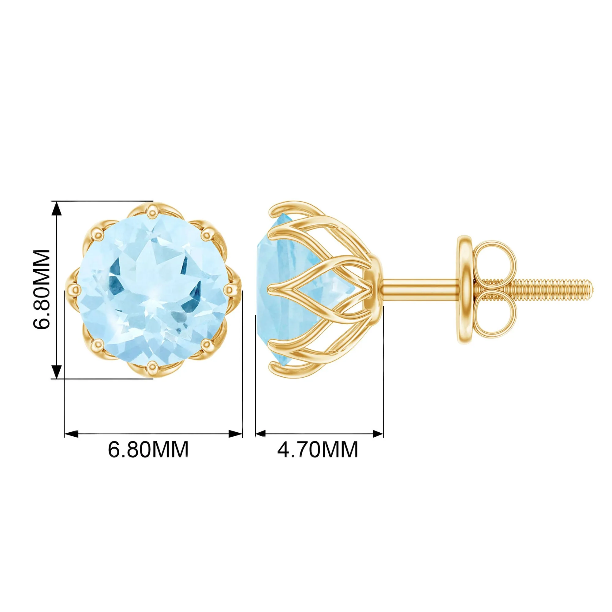 6 MM Decorative Aquamarine Solitaire Stud Earrings