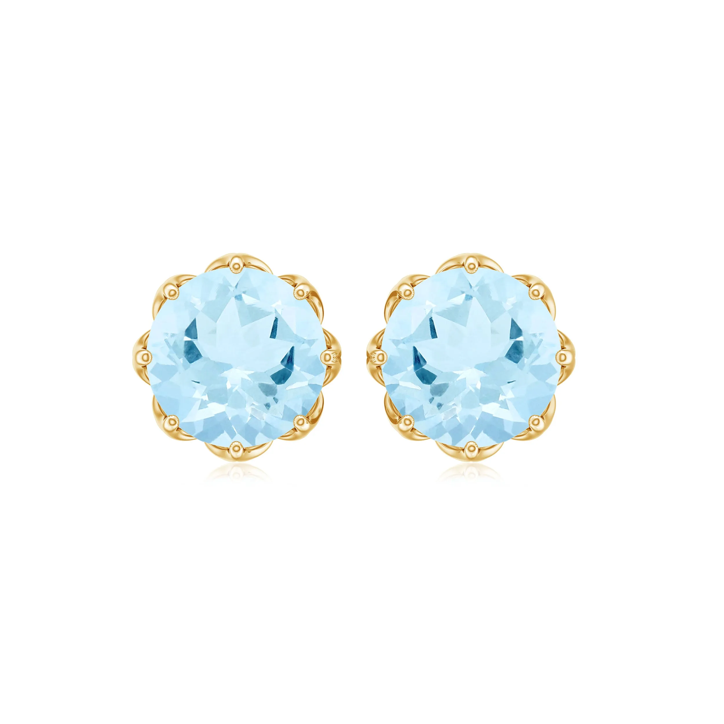 6 MM Decorative Aquamarine Solitaire Stud Earrings