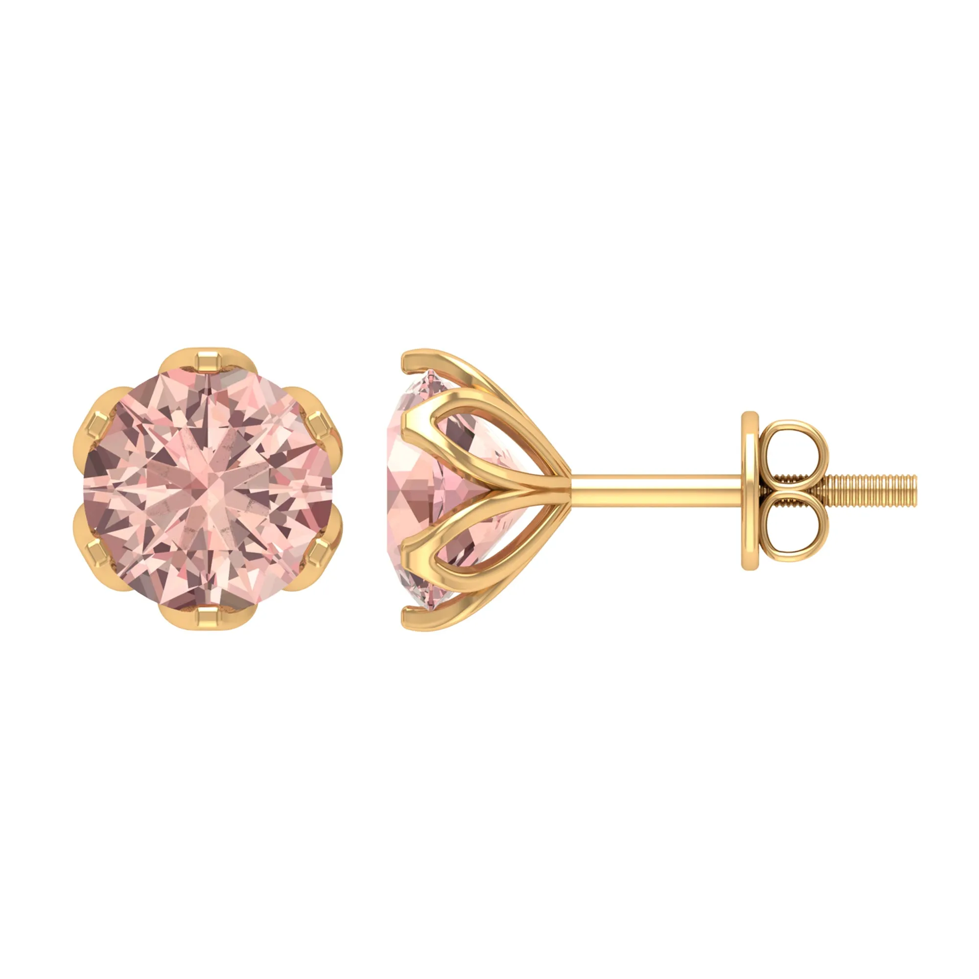 6 MM Morganite Solitaire Stud Earrings in Lotus Basket Setting