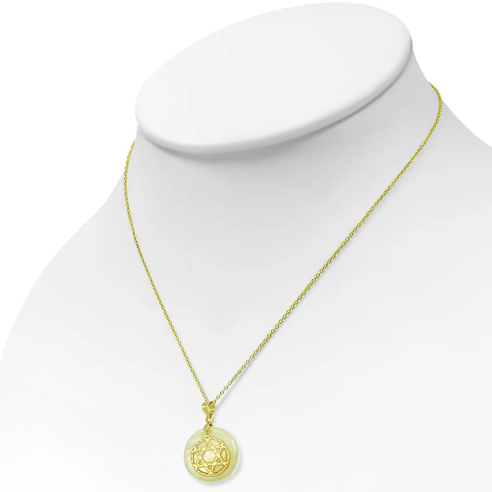 925 Sterling Silver Yellow Gold-Tone Simulated Mother-of-Pearl Star of David Pendant Necklace