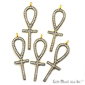 'Ankh Cross' CZ Pave Gold Vermeil Charm for Bracelet & Pendants
