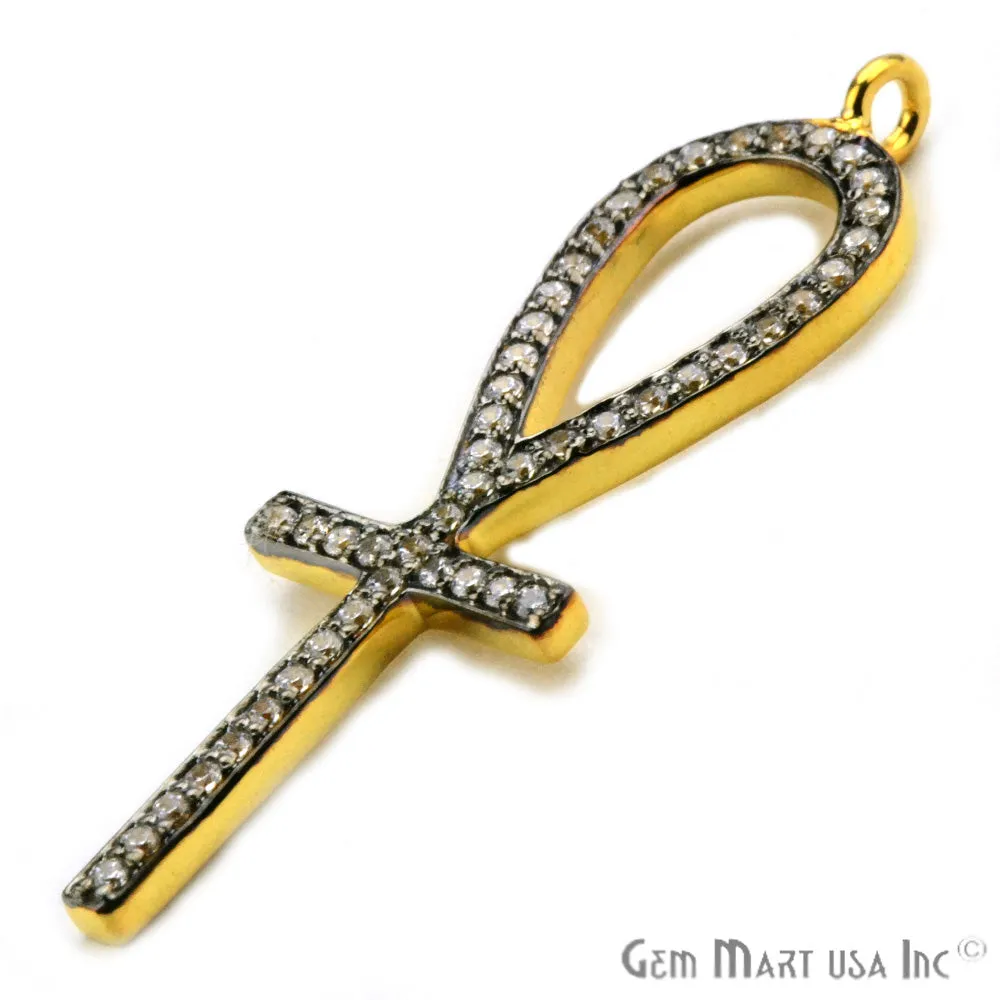 'Ankh Cross' CZ Pave Gold Vermeil Charm for Bracelet & Pendants