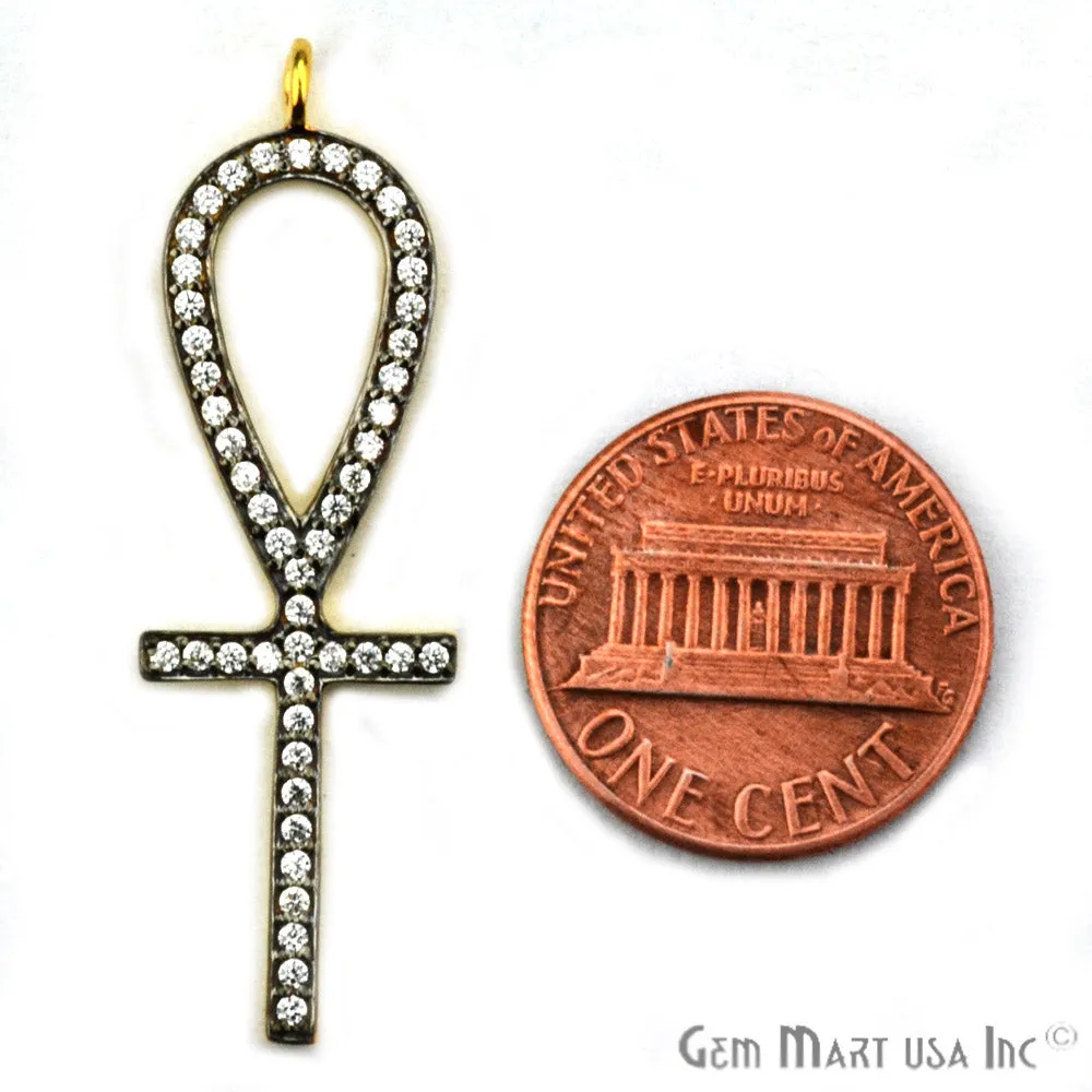 'Ankh Cross' CZ Pave Gold Vermeil Charm for Bracelet & Pendants