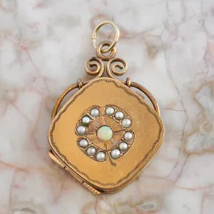Antique Victorian Gold Back & Front Seed Pearl and Natural Opal Locket