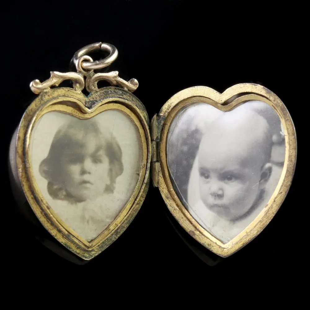 Antique Victorian Gold Heart Locket Star And Crescent Ruby