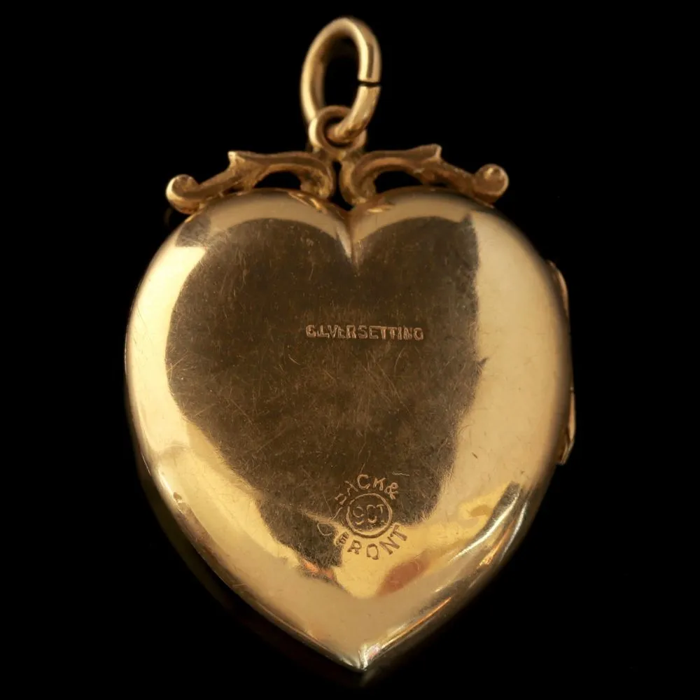 Antique Victorian Gold Heart Locket Star And Crescent Ruby