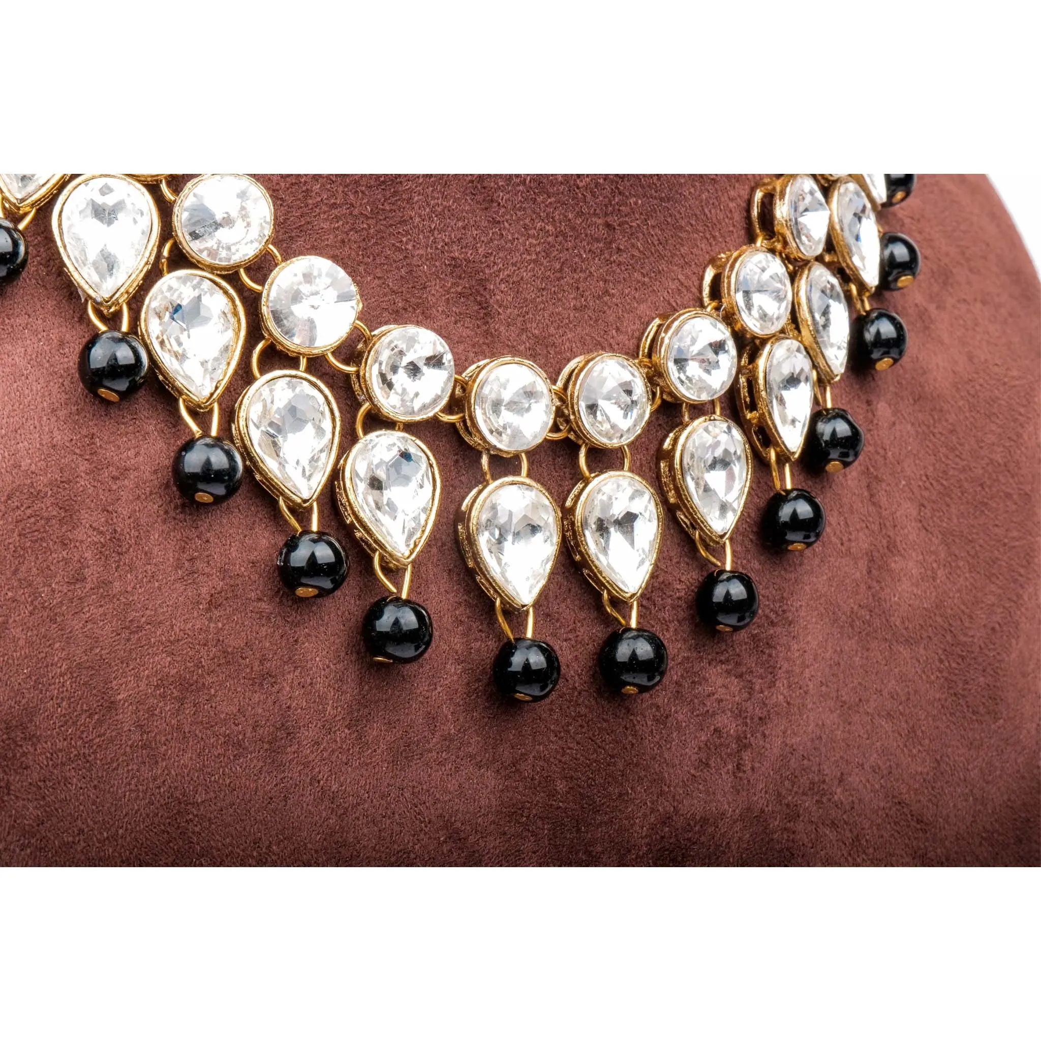 Black Pearl and Dimond Necklace Alloy Gold-plated Jewel Set