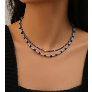 Blue Natural Lapis Beaded Gemstone Necklace