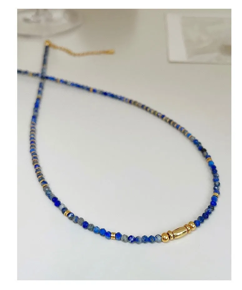 Blue Natural Lapis Beaded Gemstone Necklace
