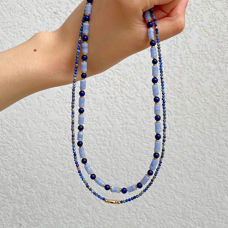 Blue Natural Lapis Beaded Gemstone Necklace