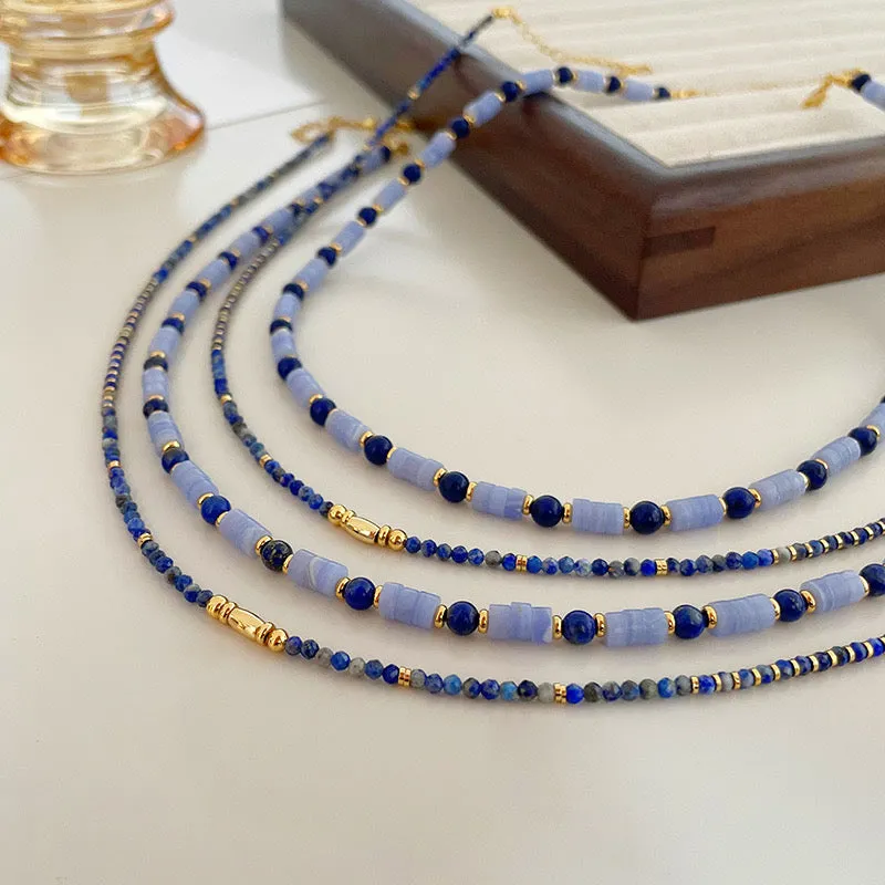 Blue Natural Lapis Beaded Gemstone Necklace