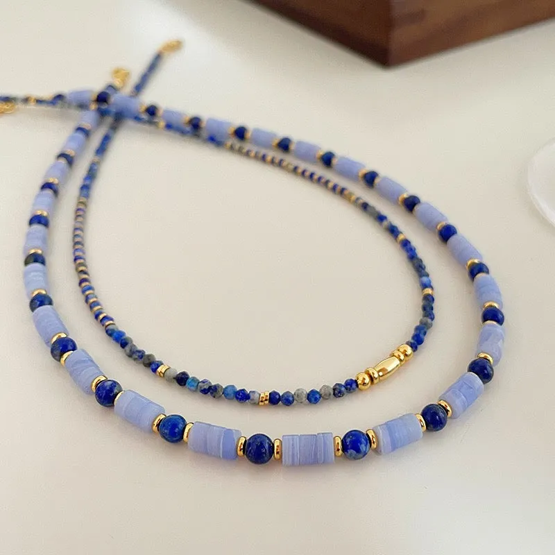 Blue Natural Lapis Beaded Gemstone Necklace