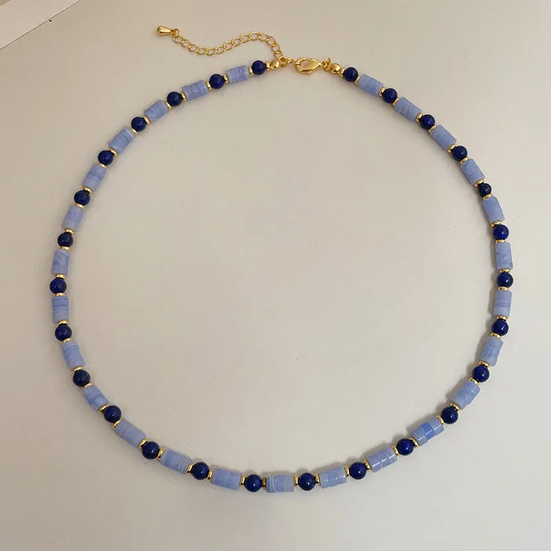 Blue Natural Lapis Beaded Gemstone Necklace