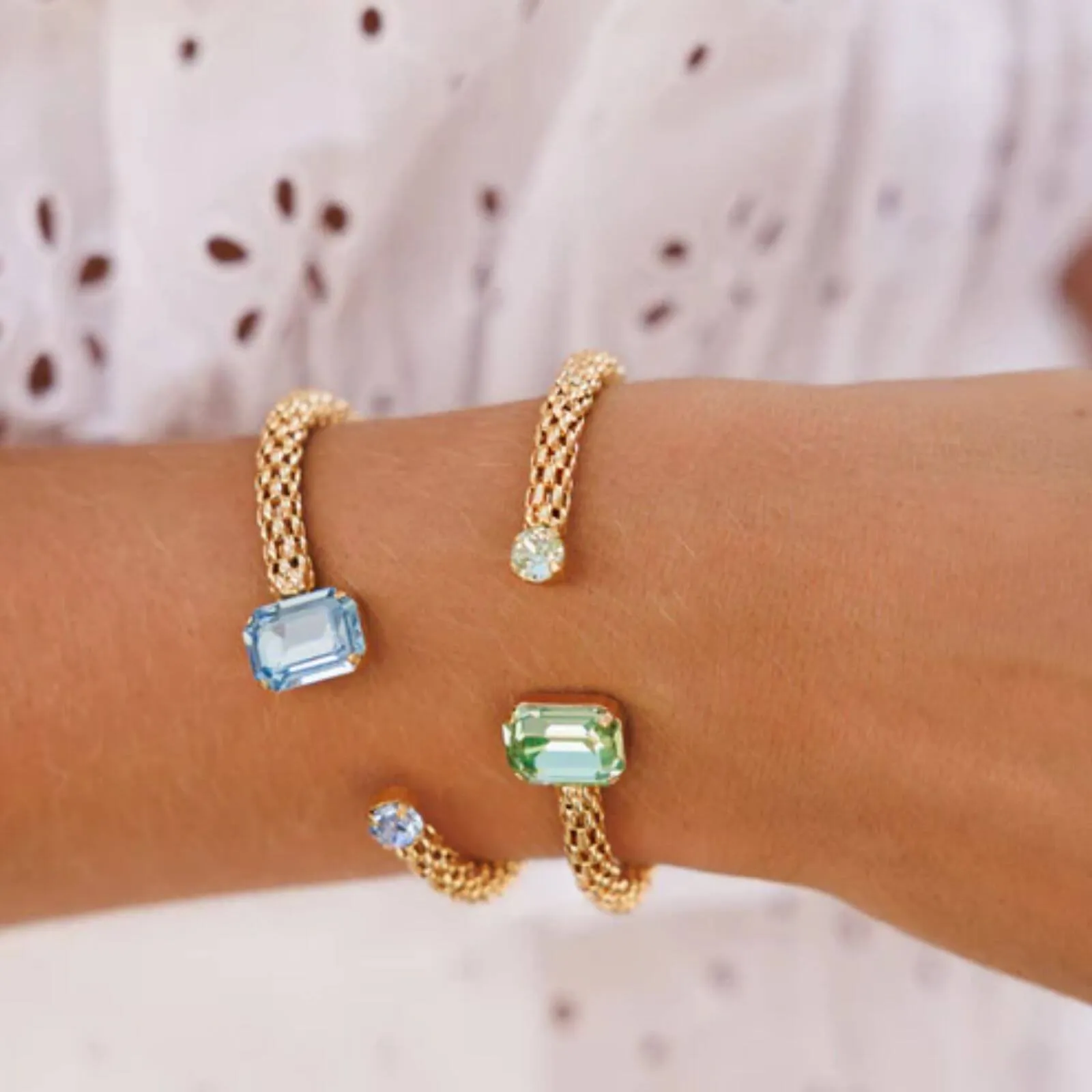 Caroline Svedbom Gold Daria Rope Bangle - Aquamarine Light Sapphire