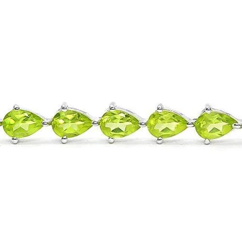 CHARMING !   10 CARAT (24 PCS) PEAR SHAPE PERIDOT   925 STERLING SILVER BRACELET