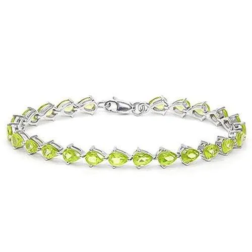 CHARMING !   10 CARAT (24 PCS) PEAR SHAPE PERIDOT   925 STERLING SILVER BRACELET