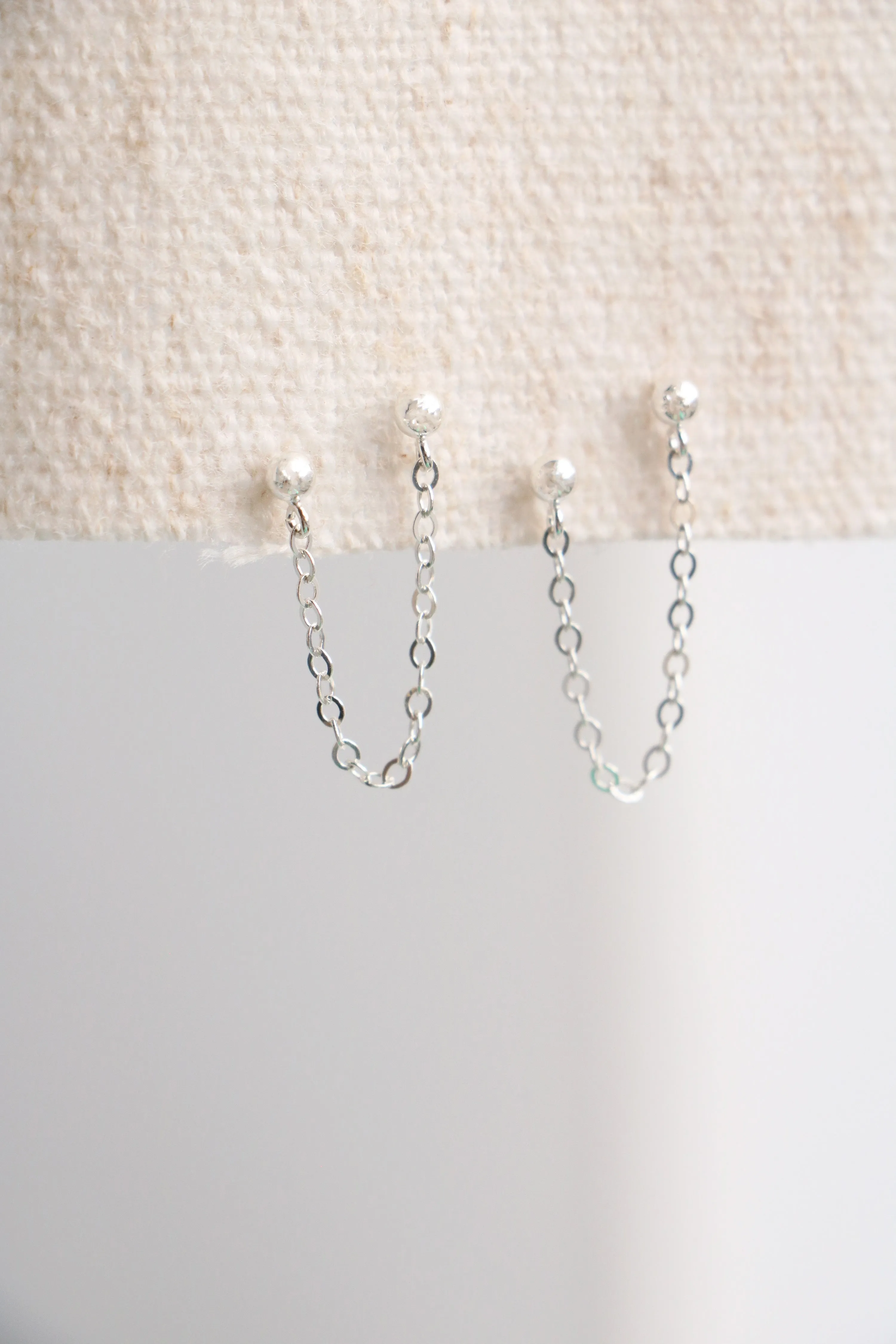 double piercing chain earrings { silver   gold }