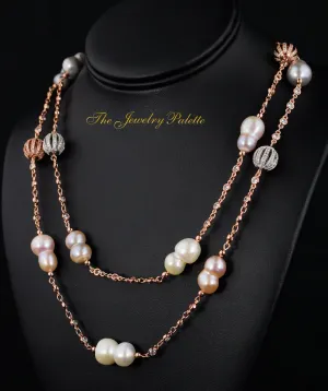 Eloise lavender, grey and white lustrous pearl chain necklace