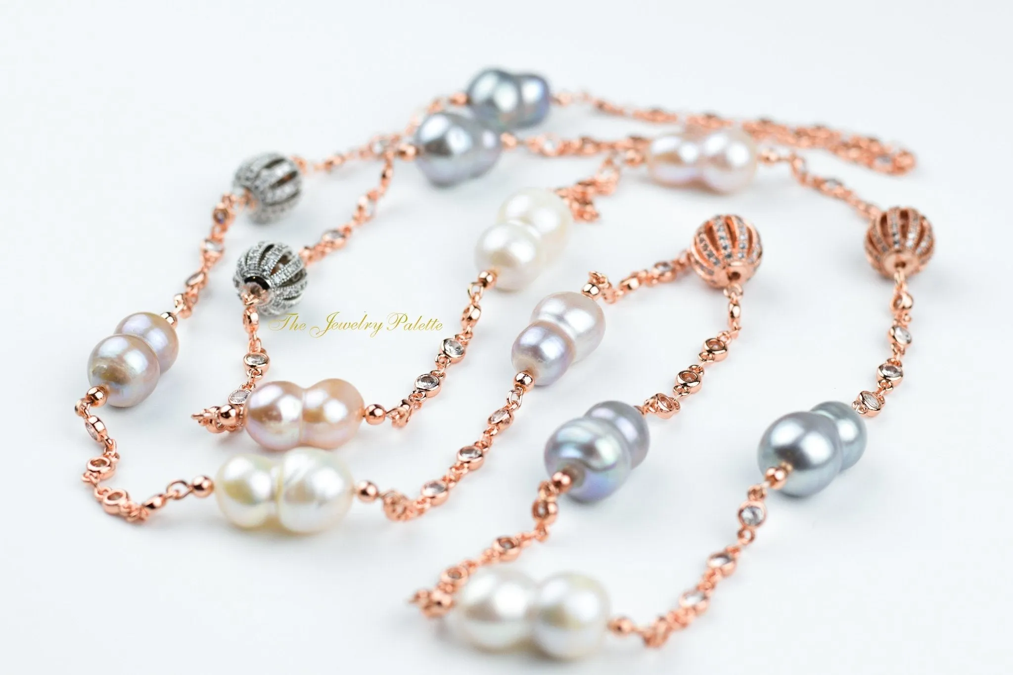 Eloise lavender, grey and white lustrous pearl chain necklace